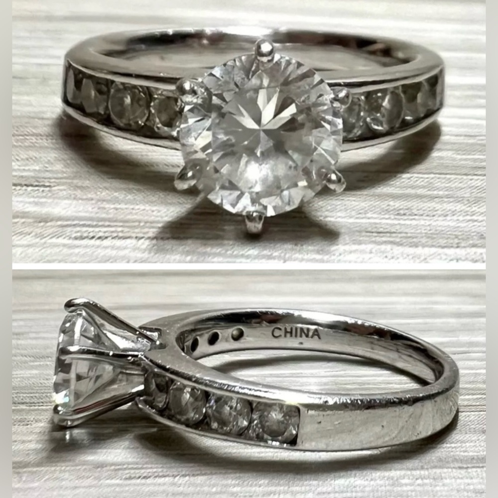 Vintage Designer Signed (FE) Sterling Silver Cubic Zirconia Ring, Size 7, 4.1g